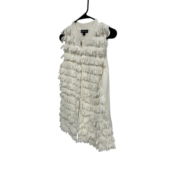 Rampage Womens Sleeveless White Fringe Knit Sweater Vest SZ Large - Picture 3 of 9